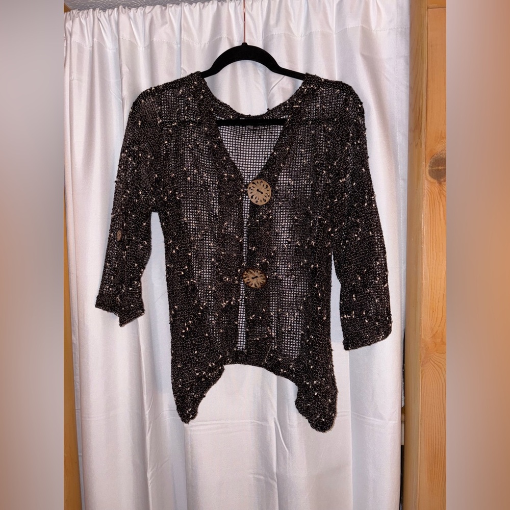 Nina Leonard Black Textured Knit Top